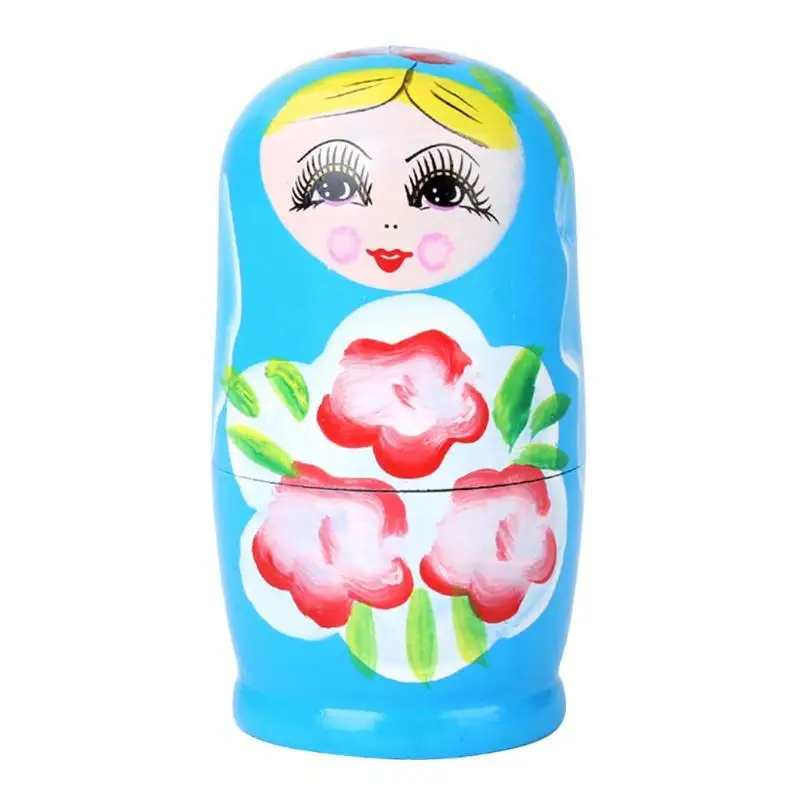 5 слоев Matryoshka набор кукол игрушки улучшающие практическую способность украшения подарки прекрасные ремесла необходимые забавные игрушки - Цвет: Синий