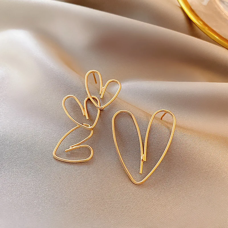 Women's Korean Asymmetry Drop Earrings Gold Color Geometric Heart Statement Earring Trend Jewelry Gifts dangle earrings,drop earrings,long earrings,golden earrings