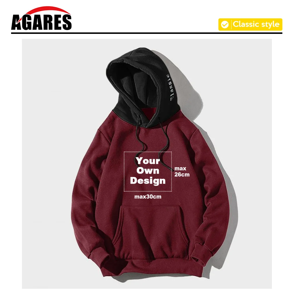 Custom logo Однотонная Черная Толстовка на шнурке с карманами Мужская Толстовка Повседневная Лоскутная с капюшоном с карманами SA-8 - Цвет: Custom logo