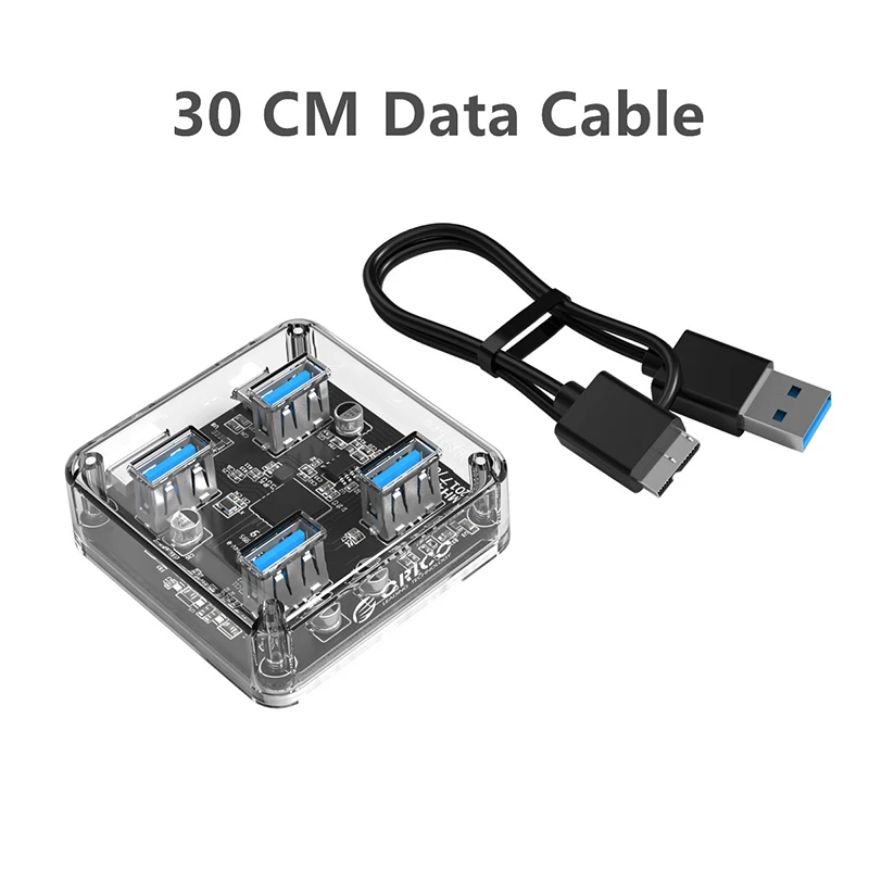 ORICO прозрачный usb-хаб 4 порта USB3.0 адаптер сплиттер поддержка внешний блок питания Micro USB для настольных ноутбуков Аксессуары - Цвет: 30 cm cable
