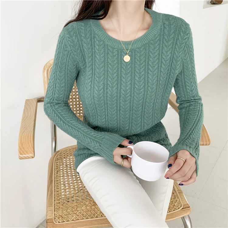 Knitted Sweater Woman Pullover Solid Color Candy Colors Basic Long Sleeves O-neck Jumpers