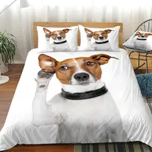 3D Dog Duvet Cover Set White Dog Listening with Big Ear White Bedding Pet Home Textiles Animal Bed Set Queen 3 Pieces Dropship