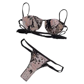

WOMAIL Women Underwear Tow-Piece Underwear Mesh Snake Print Lingerie Set Women's Sexy Split Lingerie Set Lenceria Mujer 19Dec18