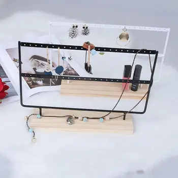 

46 Holes Earrings Stands Hooks Organizer Jewelry Display Show Stand With Wooden Stand Two Layer Earring Holder Rack