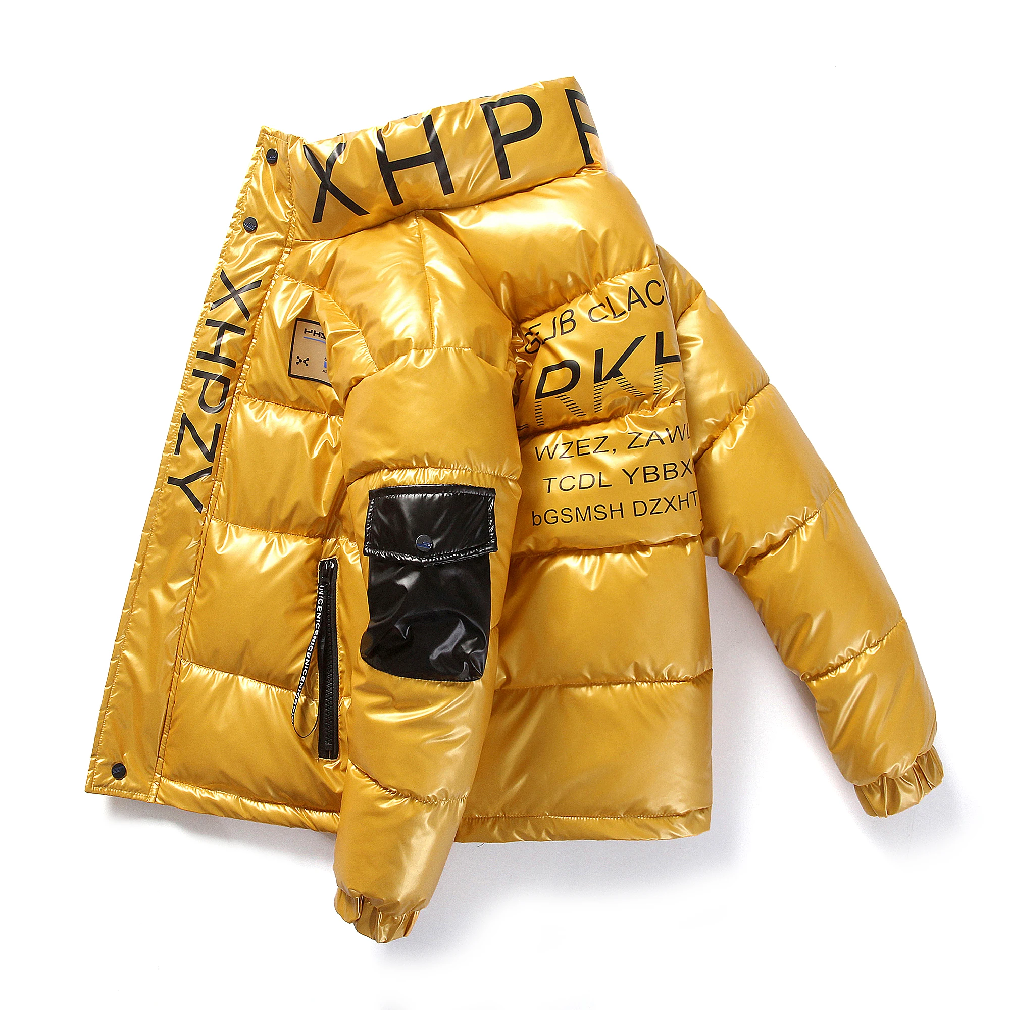 Men's New Cotton-padded Parka Winter Jacket Thick Warm Coat Fashionable Bright Leather Boutique Street Y2K Sports Clothes