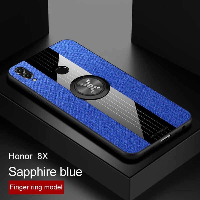 blue case and ring Для huawei honor 8X 7X 6X чехол Роскошный Жесткий тканевый с кольцом магнитный штатив тонкий защитный чехол для huawei honor 8X max honor 7x - Цвет: blue case and ring