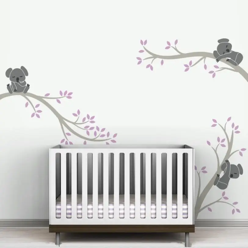 light purple grey Koala Семья на ветке дерева Нетоксичные виниловые настенные наклейки для детской комнаты Переводные картинки художественная роспись детская комната, наклейка домашний декор - Цвет: light purple grey