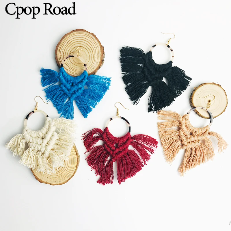 Cpop Boho Ethnic Macrame Earrings Wedding Jewelry Feather Fringe Tassel Bridesmaid Gift Women Accessories Drop Shipping | Украшения и