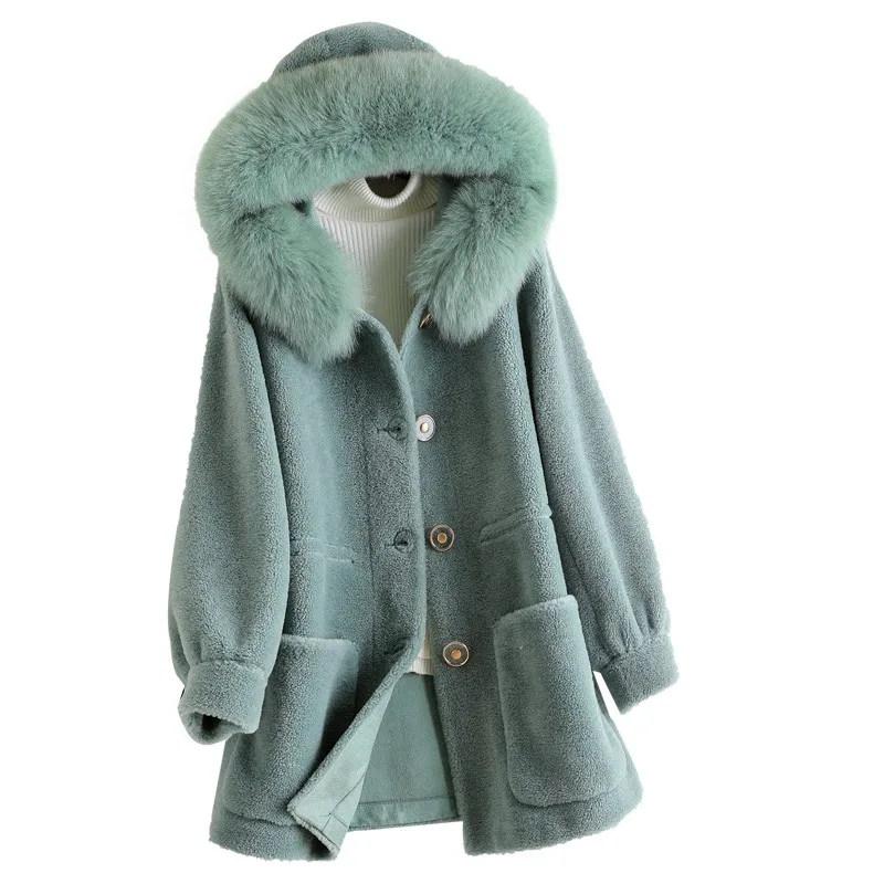(TopFurMall) меховое пальто из натуральной шерсти с капюшоном лисьего меха зимняя