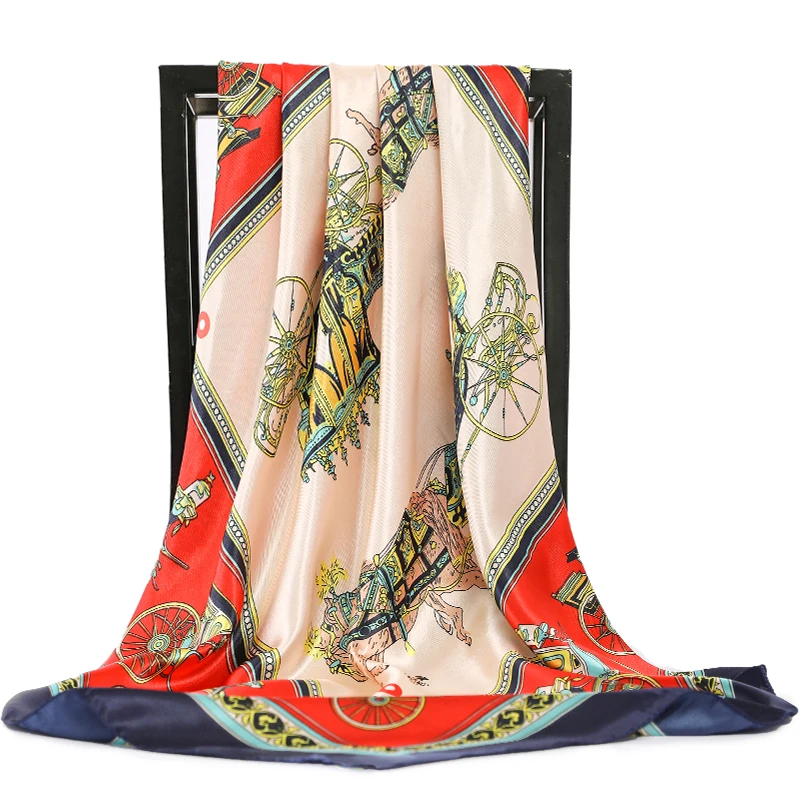 Модный Шелковый сатиновый шарф и с принтом для женщин хиджаб 90*90 см квадратный