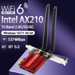 Carte réseau sans fil Intel AX210 6E PCIe, adaptateur Tri bande 3000G/5G/6Ghz, 2.4 AC/AX, compatible Bluetooth 802.11, 5.2 mb/s 