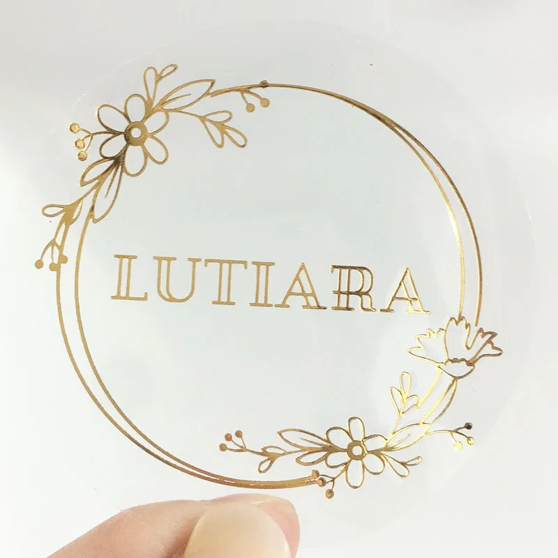 100pcs/Lot Custom Gold Foil Stickers Wedding Favor Stickers Gold Foil Custom Stickers Custom Gold Foiled Clear Stickers