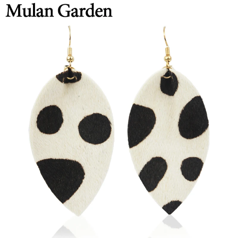 

M&G White Real Cow Leather Earrings Feather for Women Dangle Leaf Statement Drop Earring Leather Jewelry Trendy Accessories Gift