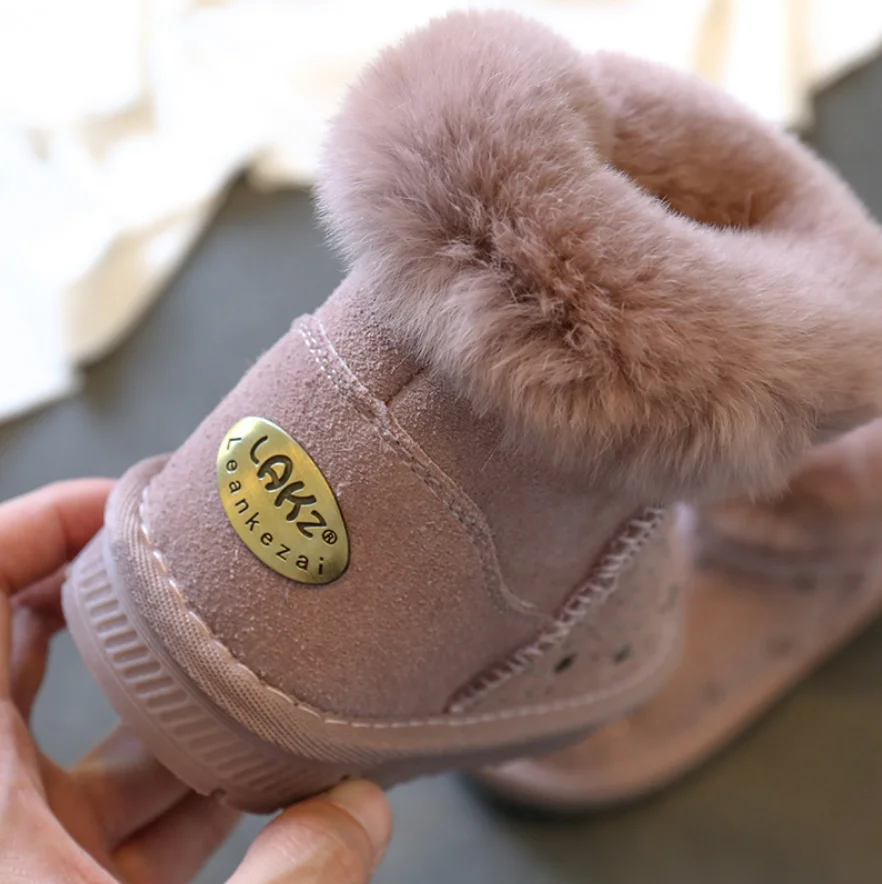 winter kids snow boots baby girls crystal shoes genuine leather fur pink ankle boots school children warm plush boots