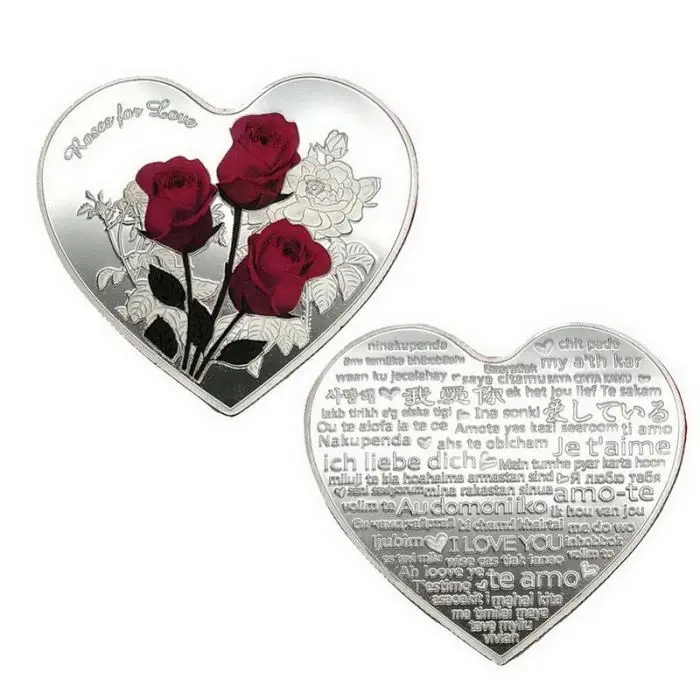 В форме сердца Роза памятная монета с 52 языками I Love You Подарочная монета художественная Коллекция-капля