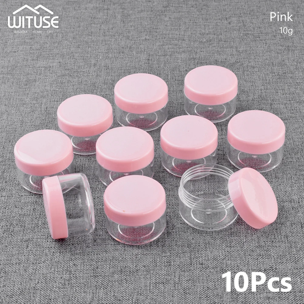 10g pink 10Pcs Mini Sample Cosmetic Container Eyeshadow Cream Lip Balm Makeup Jars Pot Portable Containers 10/15/20g DIY home Products - Цвет: 10g pink