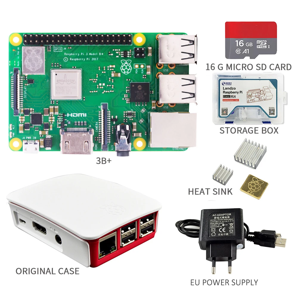 Günstig 2018 neue original Raspberry Pi 3 Modell B + kit 16G SD karte + Original Case + 5V  2.5A EU UNS Netzteil mit kabel + Kühlkörper