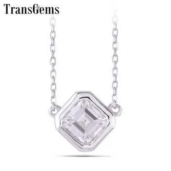 

Transgems 14K 585 White Gold 1ct 6*6mm GH Color Asscher Moissanite Pendant Necklace for Women Wedding Gift Classic Wedding Gifts