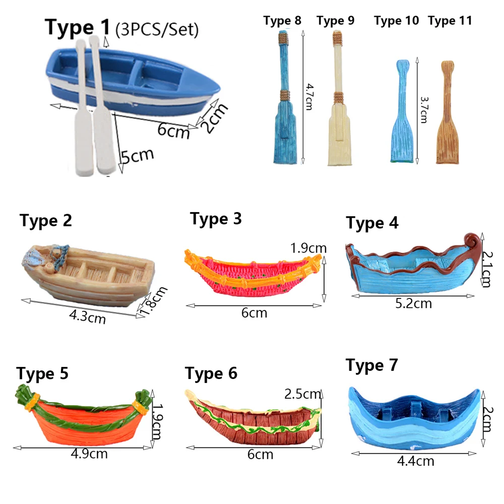Resin Miniature Boat Figurine for Fairy Garden Terrarium Decor