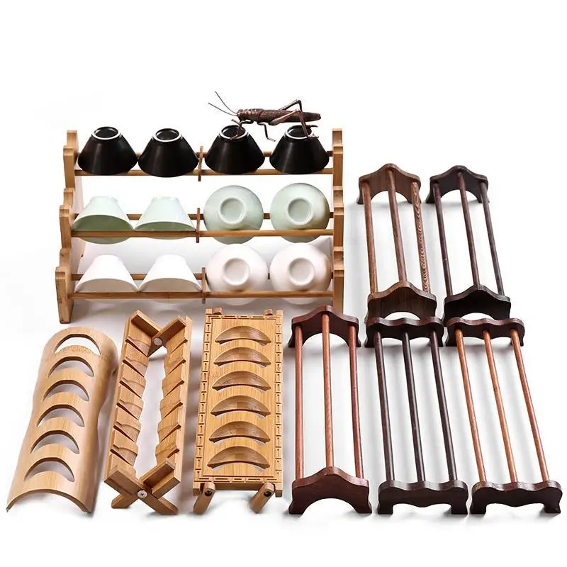 Teacups Storage Holders Wood Kung Fu Cup Rack Creative Shelf Organizer