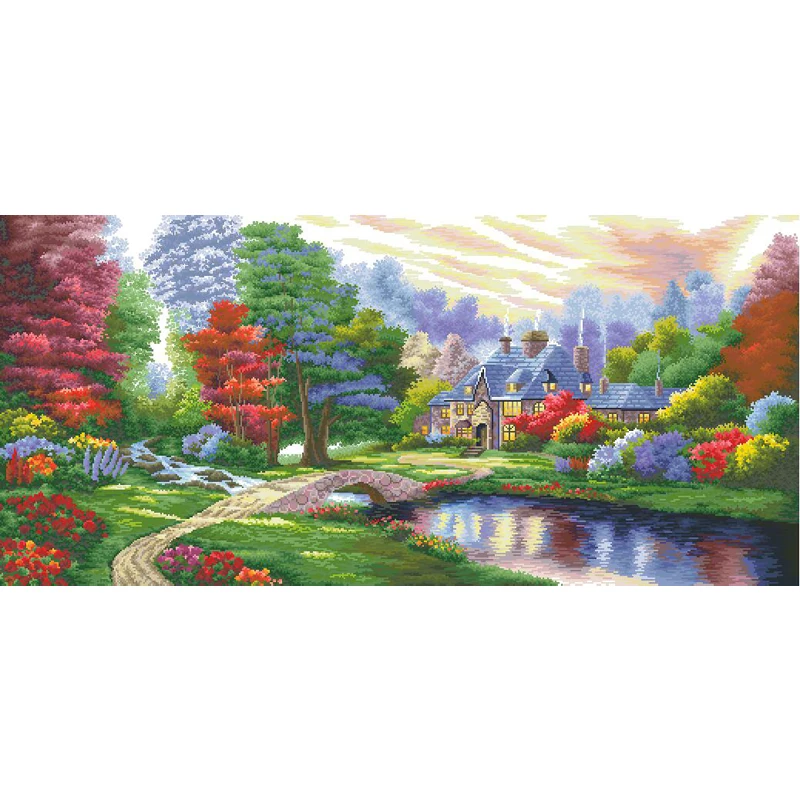 

Amishop Gold Collection Counted Cross Stitch Kit The Road To Home Colorful Forest In Autumn Villa River