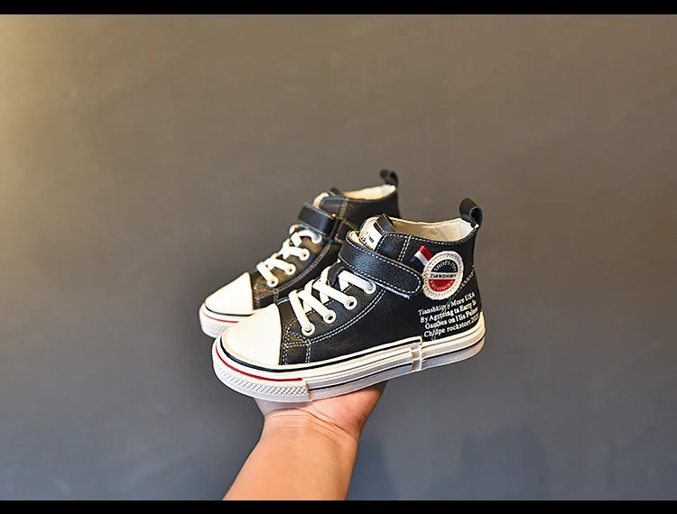 New Autumn Kids Sport Sneakers Baby Girls Genuine Leather Casual Sneakers Children High Sneakers Boys Black Brand Shoes Trainers