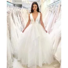 

Elegant New Wedding Dresses Ball Gown For Women Deep V-Neck Sleeveless Sexy White Formal Party Bridal Gowns Robe De Mariée