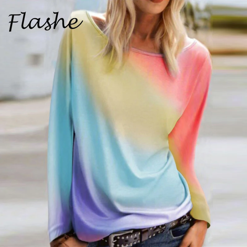 Fashion 3D Gradient Print Women T shirts Long Sleeve Shirt Women Spring Autumn Casual Tops Loose