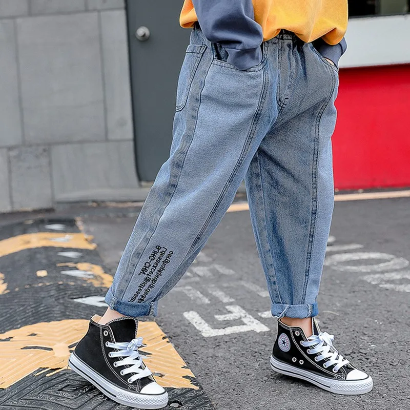 Jeans blue Детская одежда, джинсы джинсовые штаны-шаровары для мальчиков, свободные штаны с эластичной резинкой на талии, повседневные штаны для мальчиков - Цвет: Jeans blue