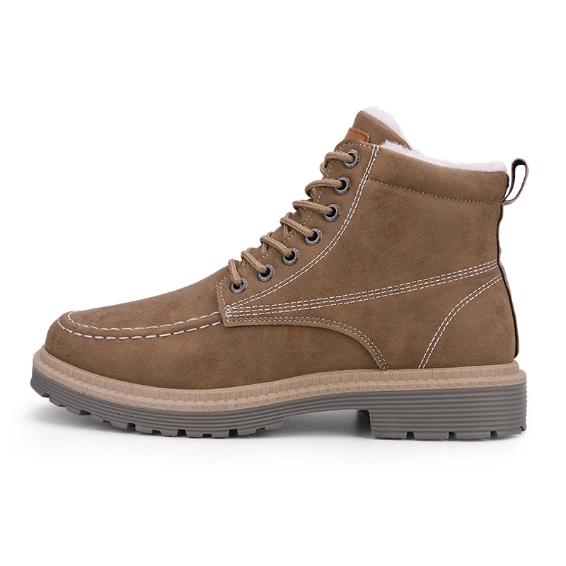 Vertive Snow Boots Men Winter Plush Warm Men Motorcycle Boots Lace-Up Male Ankle Boots Waterproof Autumn Man Work Shoes - Цвет: khaki warm plush