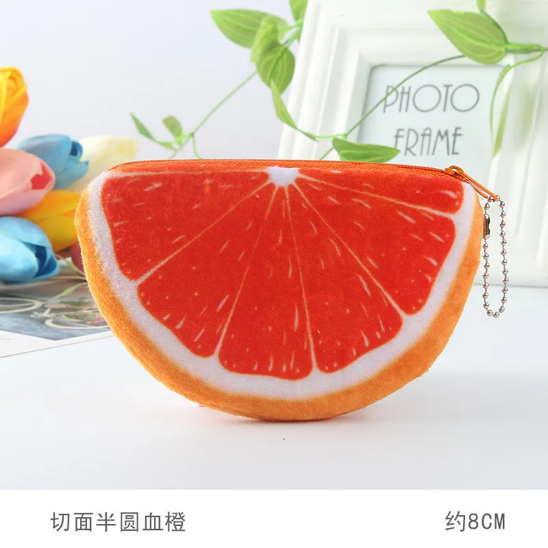 Round Triangle Fruits Plush Purse Coin Purse Strawberry Watermelon Kiwi Peach Apple Orange Pineapple Lemon Hand Pocket Coin Bag  (24)