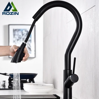 

Rozin Matte Black Kitchen Faucet New Pull Out Kitchen Sink Faucets Stream Sprayer Head robinet Chrome/Nickel Kitchen Mixer Tap