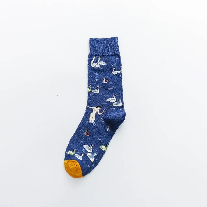 Хлопковые носки счастливые женщины Лебедь голубь мира птицы животных носки Красочная картина Пикассо носки примитивные племенные сумасшедшие мужские носки смешные