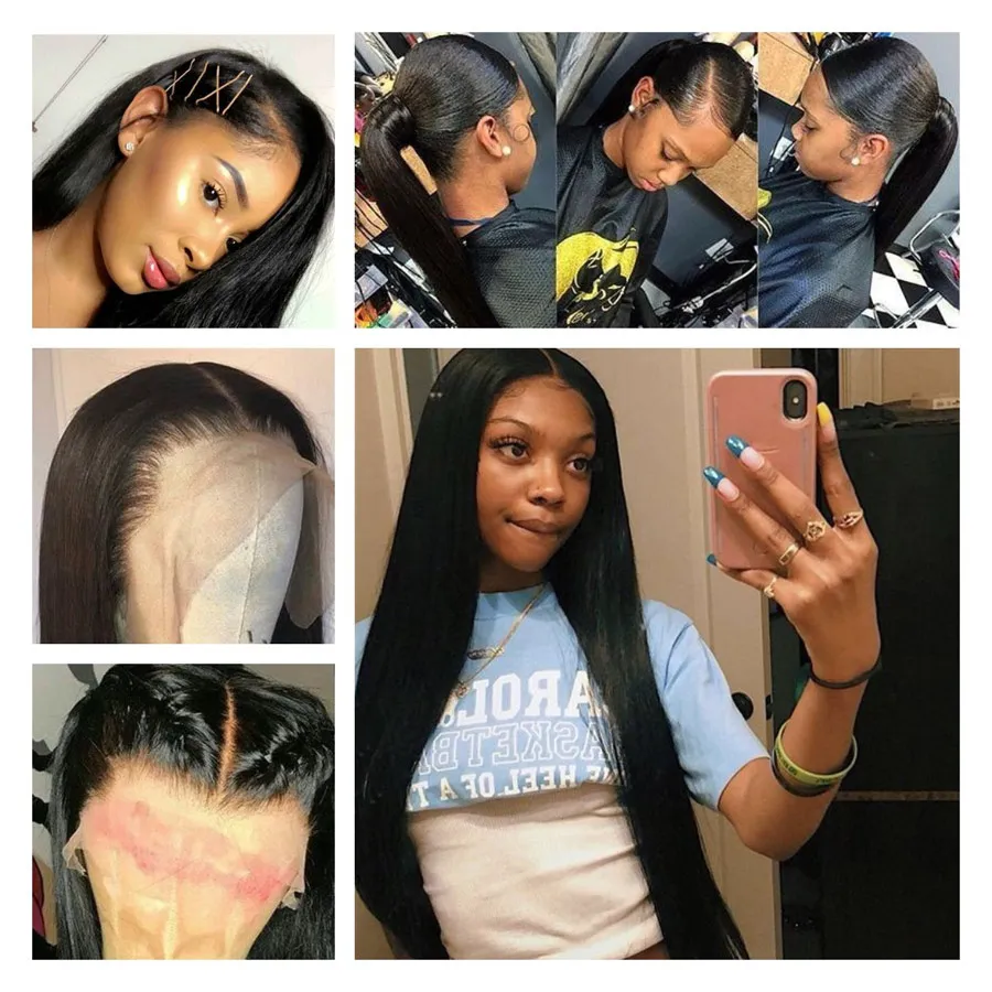 Wanita Lurus Wig Renda Manusia Glueless 5