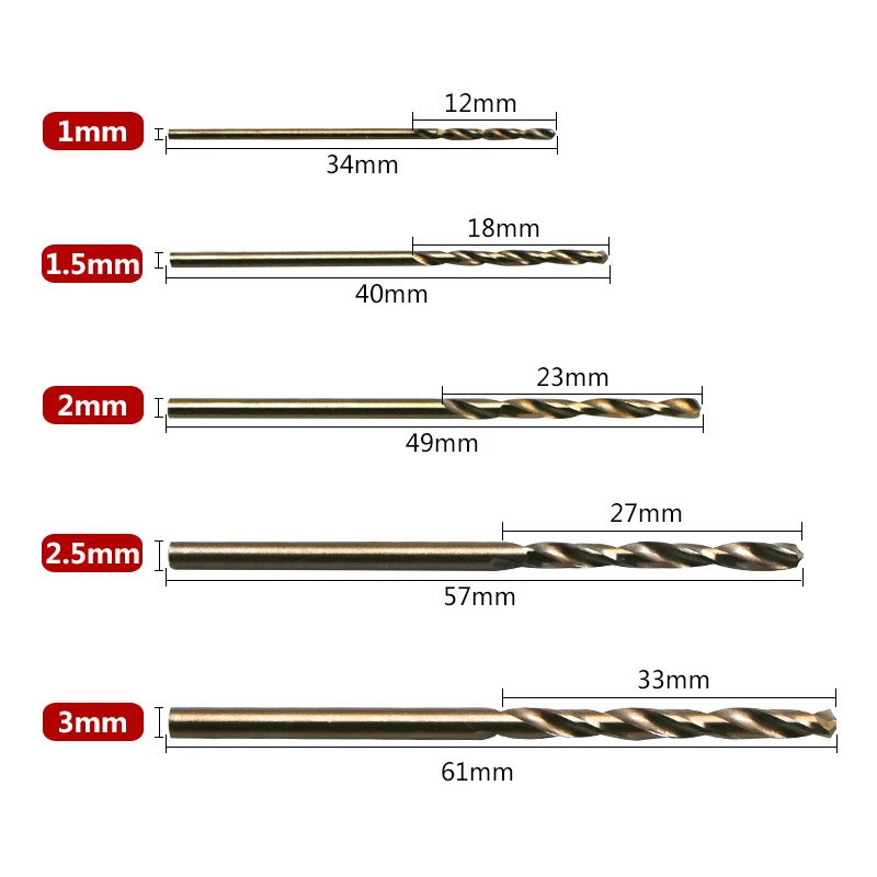 HSS 5% Cobalt Dril Bits Mini Twist Drill Bit Titanium Coated Drill Bit Set Woodworking Metal Plastic Tools
