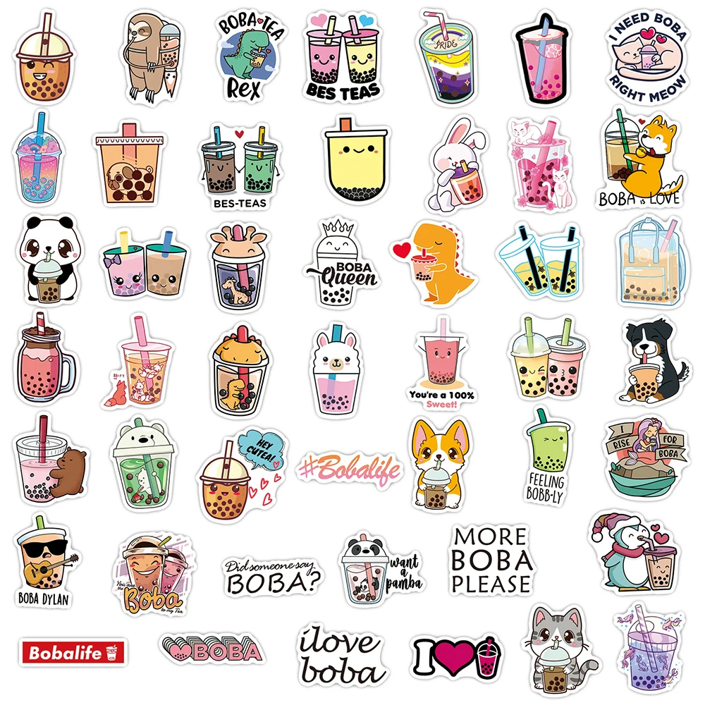 50PCS Cute Drink Anime Stickers Aesthetic Kawaii Laptop Guitar Luggage Fridge Phone Graffiti Sticker Decal Kid Classic Toys