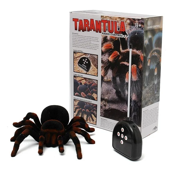 RC Spider Eye Shine Halloween Simulation Scary Plush Creepy Tarantula Remote Control Tricky Cockroach Soft Prank Lizard Kid Toy