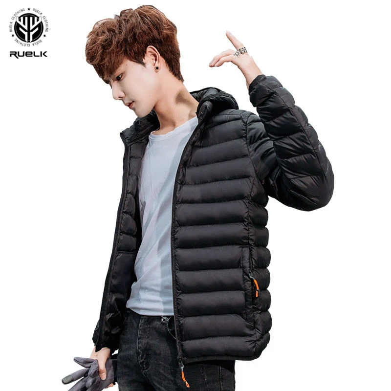 RUELK 2020 New Autumn and Winter Casual Men Cotton-padded Jacket Solid Color Pleated Fashion Urban Hooded Cotton | Мужская одежда