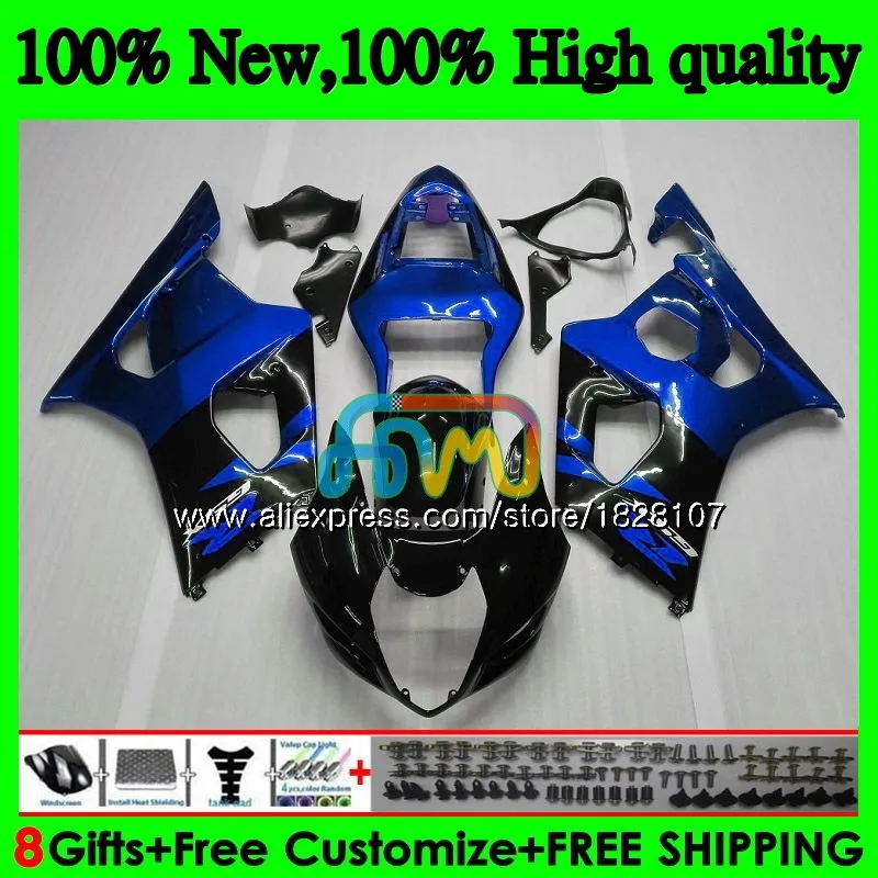 Корпус для SUZUKI GSXR-1000 GSXR1000 03 04 41BS. 0 1000CC GSX-R1000 GSX R1000 03 04 K3 GSXR 1000 CC 2003 2004 Обтекатель цвет синий, черный; большие размеры