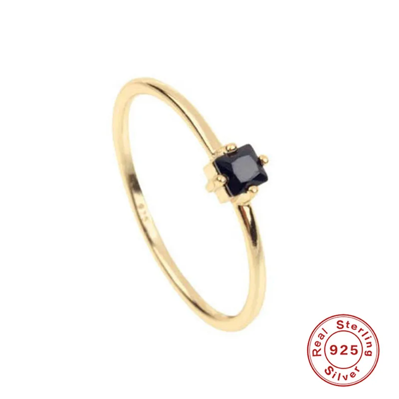 CANNER Dainty 925 Sterling Silver Rings For Women Gold Crystal Finger Rings Girl Black Zircon anillos Female Cubic Zirconia Ring silver ring silver rings