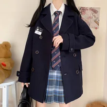 

Anbenser Women Woolen Coat Japanese JK Winter College Style Suit Collar Double Breasted Solid Midi Suit Overcoat Korea JK Jacket