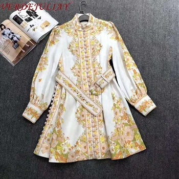 

VERDEJULIAY Romantic Vintage Floral Dresses Sweet Lady 2020 Spring Runway Design European High Street Style A-Line Mini Dress