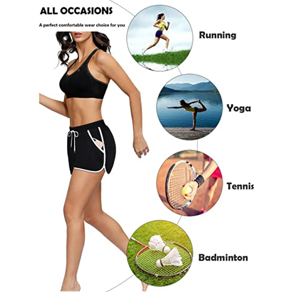 Tennis Shorts Women's Fitness Short Pants Solid Color Run Elastic Wasit Workout Shorts With Liner Pockets Sweatpants Mulher Calç