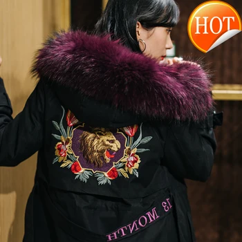 Preise Pelzmantel Echt Winter Jacke Frauen Kaninchen Pelz Liner WaschbÀren Pelz Kragen Parka Frauen Kleidung 2020 Lange Mantel 80525G7168-2 YY563