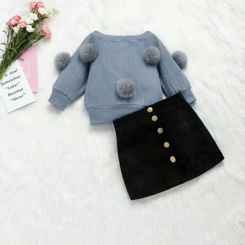 Одежда для маленьких девочек осенний свитер с длинными рукавами+ мини-юбка на пуговицах комплект из 2 предметов
