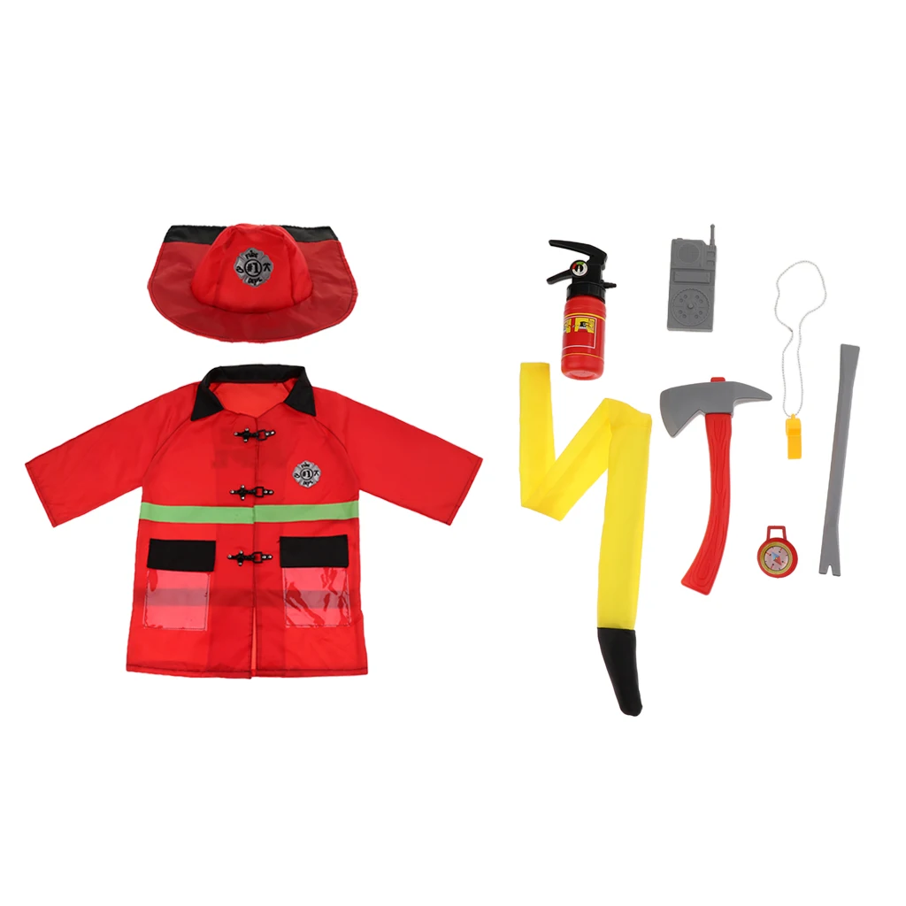 9-in-1 Washable Kids Fireman Costume Kit for Toddlers, Boys and Girls with Complete Firefighter Accessories