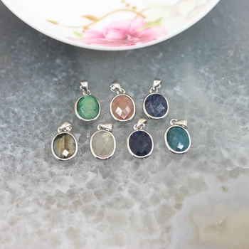 

5pcs/lot,Multiple choice,Faceted Oval Shape Gems Pendants Bracelet,Natural Stones Plated silvers bail jewelry Wholesale 10x12mm