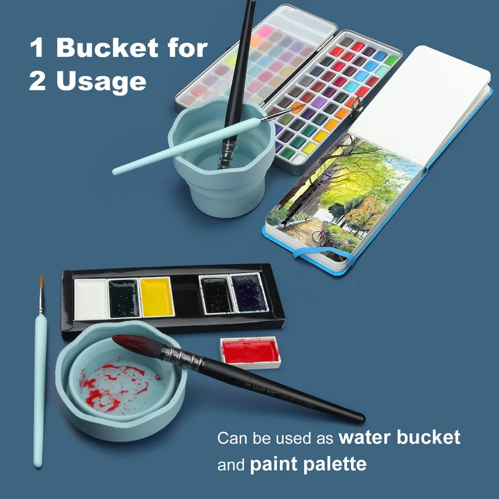 Silicone Folding Mini Bucket for Washing Painting Brush Watercolor Drawing Tools Paint Pallette