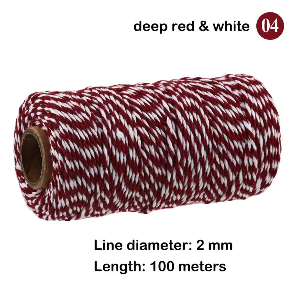 100 метров/рулон двухцветная пряжа для вязания крючком 2 мм Вощеная вышивка нить для шитья шнур ручной работы хлопчатобумажная нить для DIY Caft - Цвет: 04 deep red white