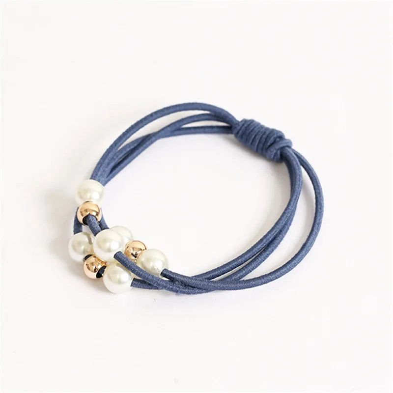 Blue 5 шт./компл. высокие эластичные резинки для волос, однотонный, с перламутром, эластичные резинки для волос для Для женщин девочек хвост держатель волос веревки женские аксессуары для волос - Окраска металла: Blue